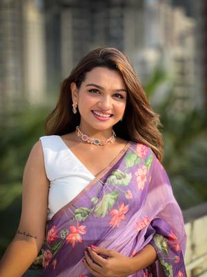 Lavender chanderi cotton pichwai printed saree with zari woven border 3