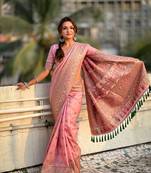 Pink pashmina kashmiri silk zari woven saree