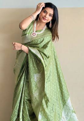 Thistle green banarasi satin silk zari woven saree 2