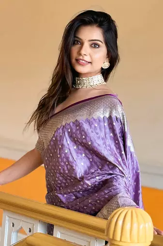 Lavender banarasi satin silk zari woven saree