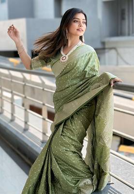 Thistle green banarasi satin silk zari woven saree 1