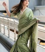 Thistle green banarasi satin silk zari woven saree