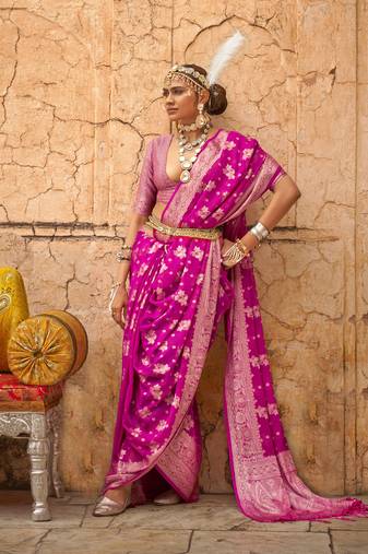 Elora soft georgette all over butta work banarasi saree (pink)