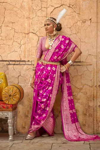 Elora soft georgette all over butta work banarasi saree (pink)