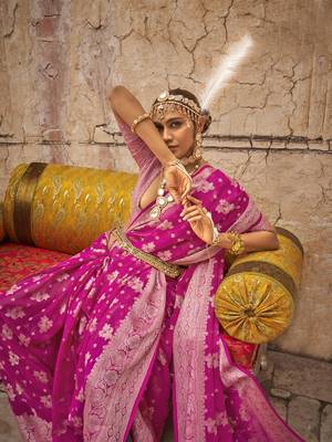 Elora soft georgette all over butta work banarasi saree (pink) 3