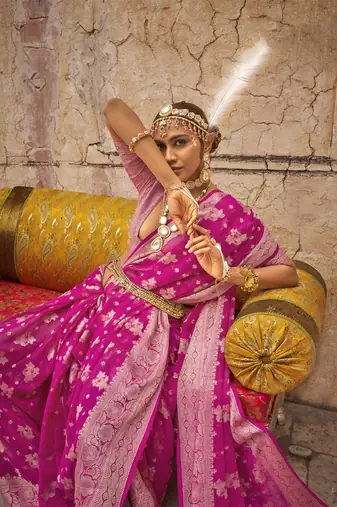 Elora soft georgette all over butta work banarasi saree (pink)
