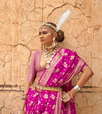Elora soft georgette all over butta work banarasi saree (pink) 4