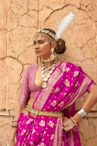 Elora soft georgette all over butta work banarasi saree (pink)