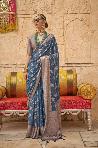 Elora soft georgette all over butta work banarasi saree (blue)