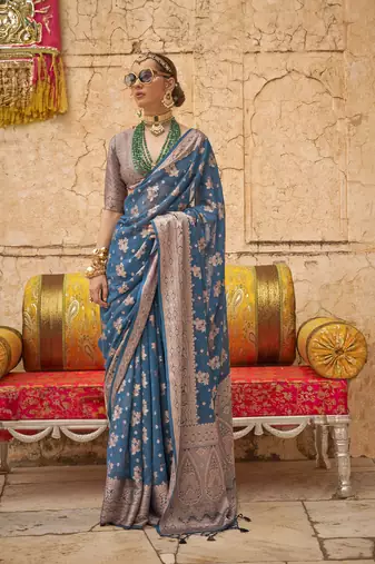 Elora soft georgette all over butta work banarasi saree (blue)