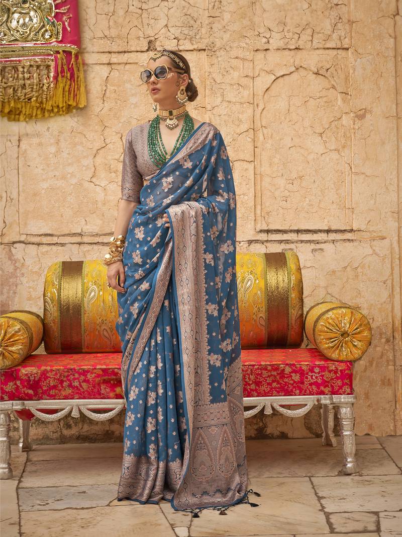 Elora soft georgette all over butta work banarasi saree (blue)