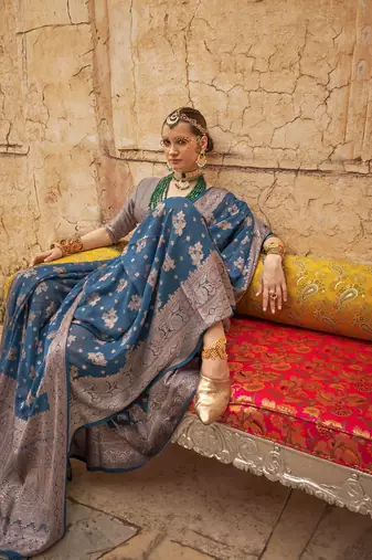 Elora soft georgette all over butta work banarasi saree (blue)