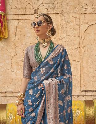 Elora soft georgette all over butta work banarasi saree (blue) 3