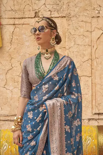 Elora soft georgette all over butta work banarasi saree (blue)
