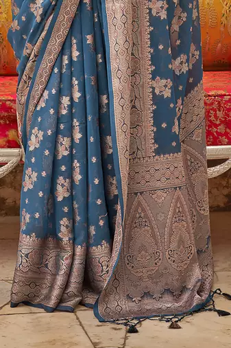 Elora soft georgette all over butta work banarasi saree (blue)