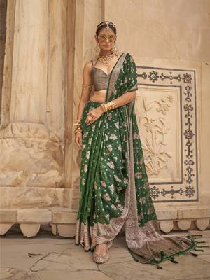 Elora soft georgette all over butta work banarasi saree (green) 1
