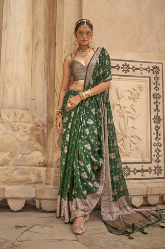 Elora soft georgette all over butta work banarasi saree (green)