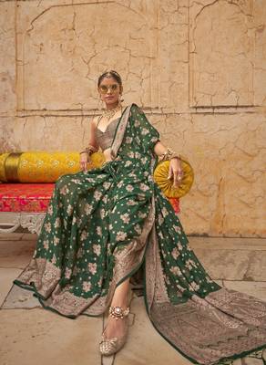 Elora soft georgette all over butta work banarasi saree (green) 2