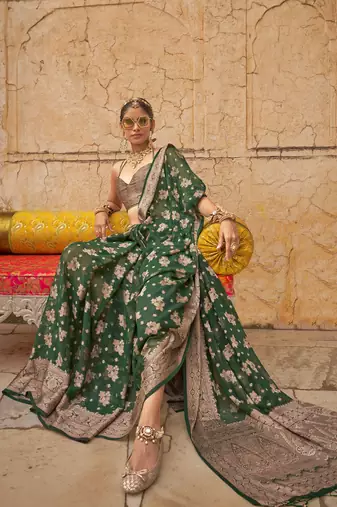 Elora soft georgette all over butta work banarasi saree (green)