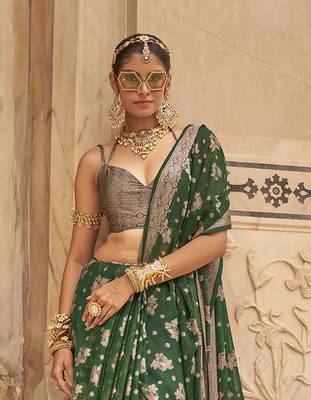 Elora soft georgette all over butta work banarasi saree (green) 3