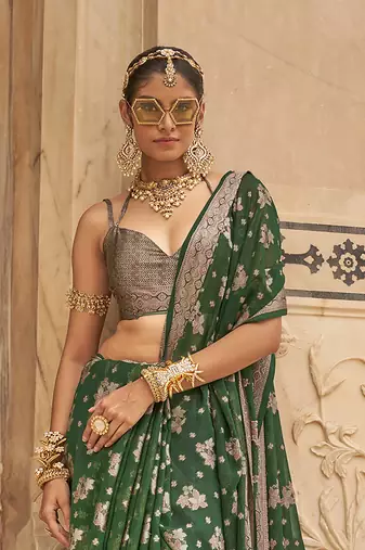 Elora soft georgette all over butta work banarasi saree (green)