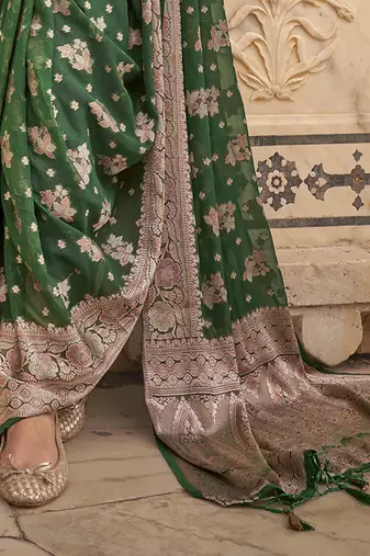Elora soft georgette all over butta work banarasi saree (green)
