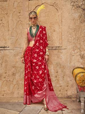 Elora soft georgette all over butta work banarasi saree (red) 1