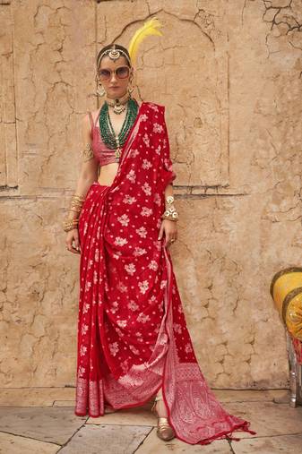 Elora soft georgette all over butta work banarasi saree (red)