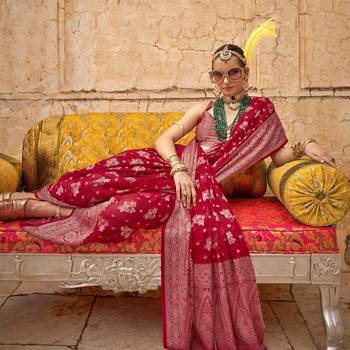 Elora soft georgette all over butta work banarasi saree (red) 2