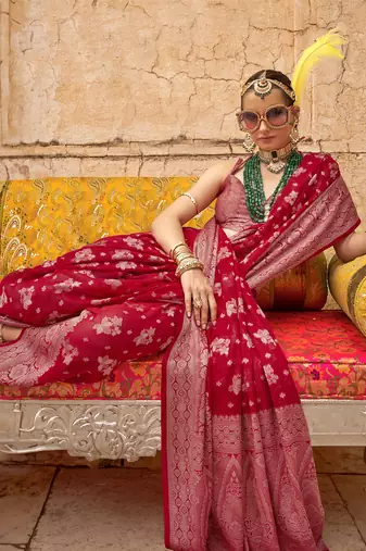 Elora soft georgette all over butta work banarasi saree (red)