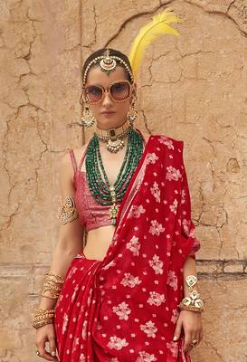 Elora soft georgette all over butta work banarasi saree (red) 3