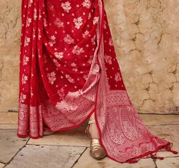Elora soft georgette all over butta work banarasi saree (red) 4
