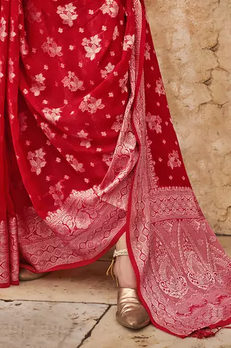 Elora soft georgette all over butta work banarasi saree (red)