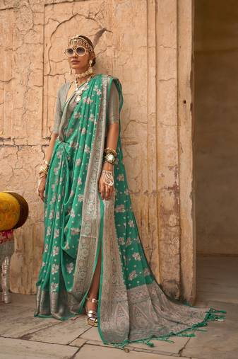Elora soft georgette all over butta work banarasi saree (light green)
