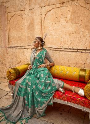 Elora soft georgette all over butta work banarasi saree (light green) 2