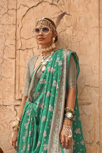 Elora soft georgette all over butta work banarasi saree (light green)