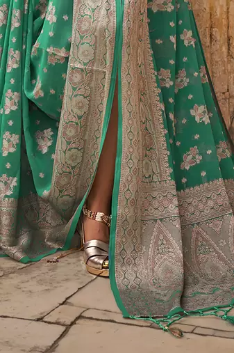 Elora soft georgette all over butta work banarasi saree (light green)