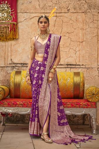Elora soft georgette all over butta work banarasi saree (purple)