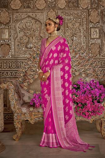 Elora soft georgette butta weaving banarasi saree (pink)