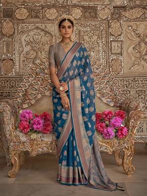 Elora soft georgette butta weaving banarasi saree (navy blue) 1