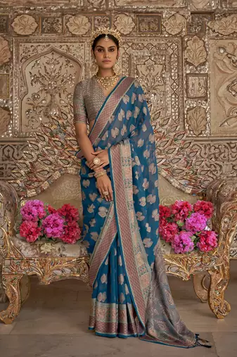 Elora soft georgette butta weaving banarasi saree (navy blue)