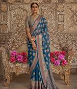 Elora soft georgette butta weaving banarasi saree (navy blue)