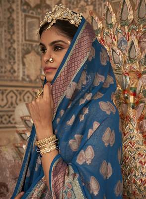Elora soft georgette butta weaving banarasi saree (navy blue) 2