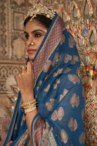 Elora soft georgette butta weaving banarasi saree (navy blue)