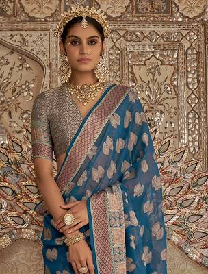 Elora soft georgette butta weaving banarasi saree (navy blue) 3