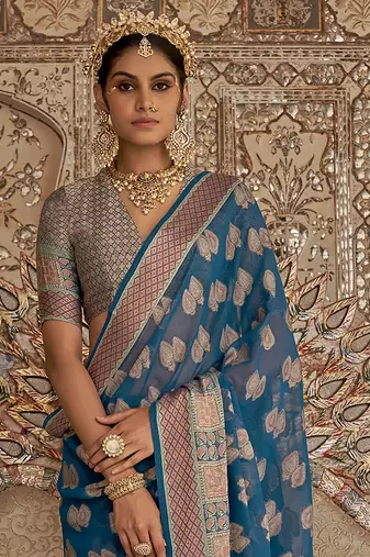Elora soft georgette butta weaving banarasi saree (navy blue)