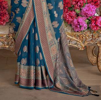 Elora soft georgette butta weaving banarasi saree (navy blue) 4