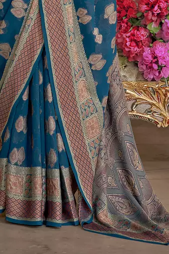 Elora soft georgette butta weaving banarasi saree (navy blue)
