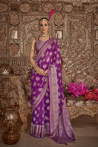 Elora soft georgette butta weaving banarasi saree (purple)