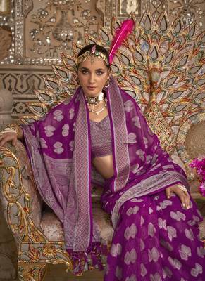 Elora soft georgette butta weaving banarasi saree (purple) 2